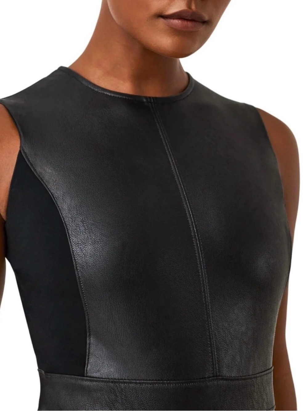 SPANX Black Leather-Like Combo Shift Dress - Women, Size L - NWT